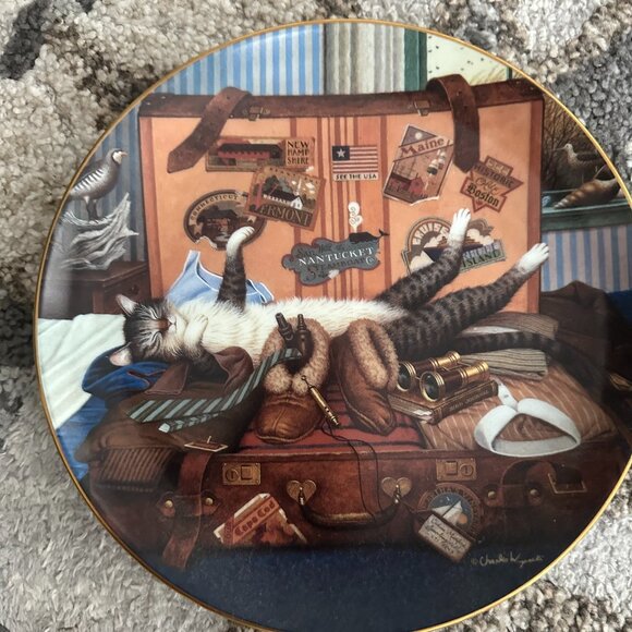radford Exchange Purr-Fect Places Cat Plates /Hanger -  Mabel the Stowaway - Picture 1 of 5